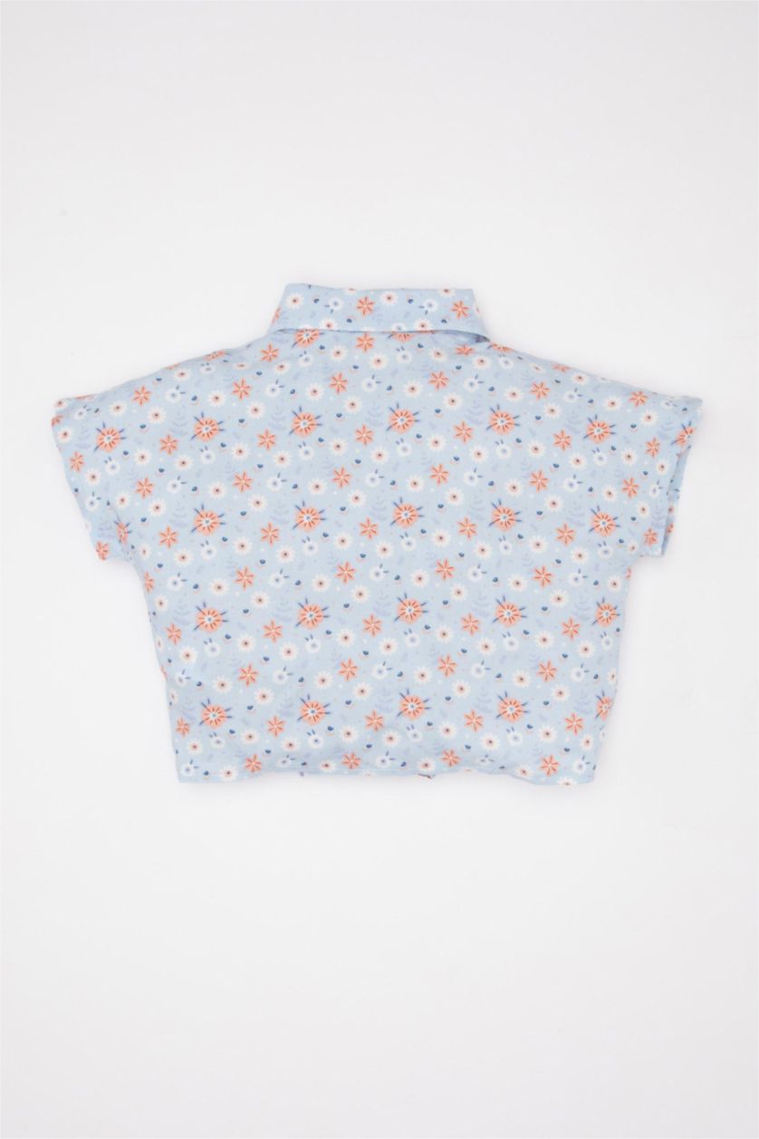 طفلة صغيرة أزرق فاتح قميص نص كم بيبي بناتي فلورال قصة عادية