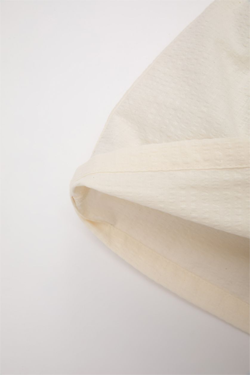 Baby Girl Sand Baby Girl Crew Neck Seersucker Textured Shirt