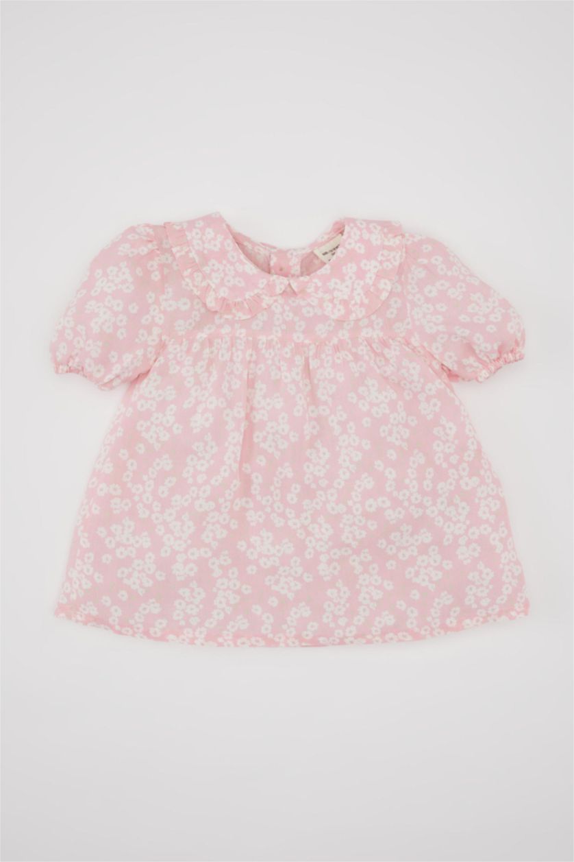 طفلة صغيرة زهري قميص بيبي بناتي فلورال فيسكوز قصة عادية بياقة كبيرة