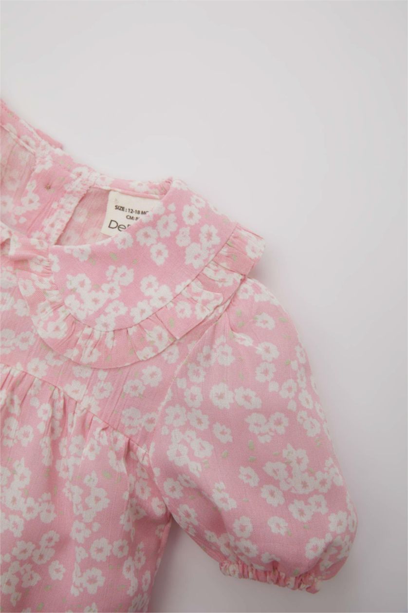 طفلة صغيرة زهري قميص بيبي بناتي فلورال فيسكوز قصة عادية بياقة كبيرة