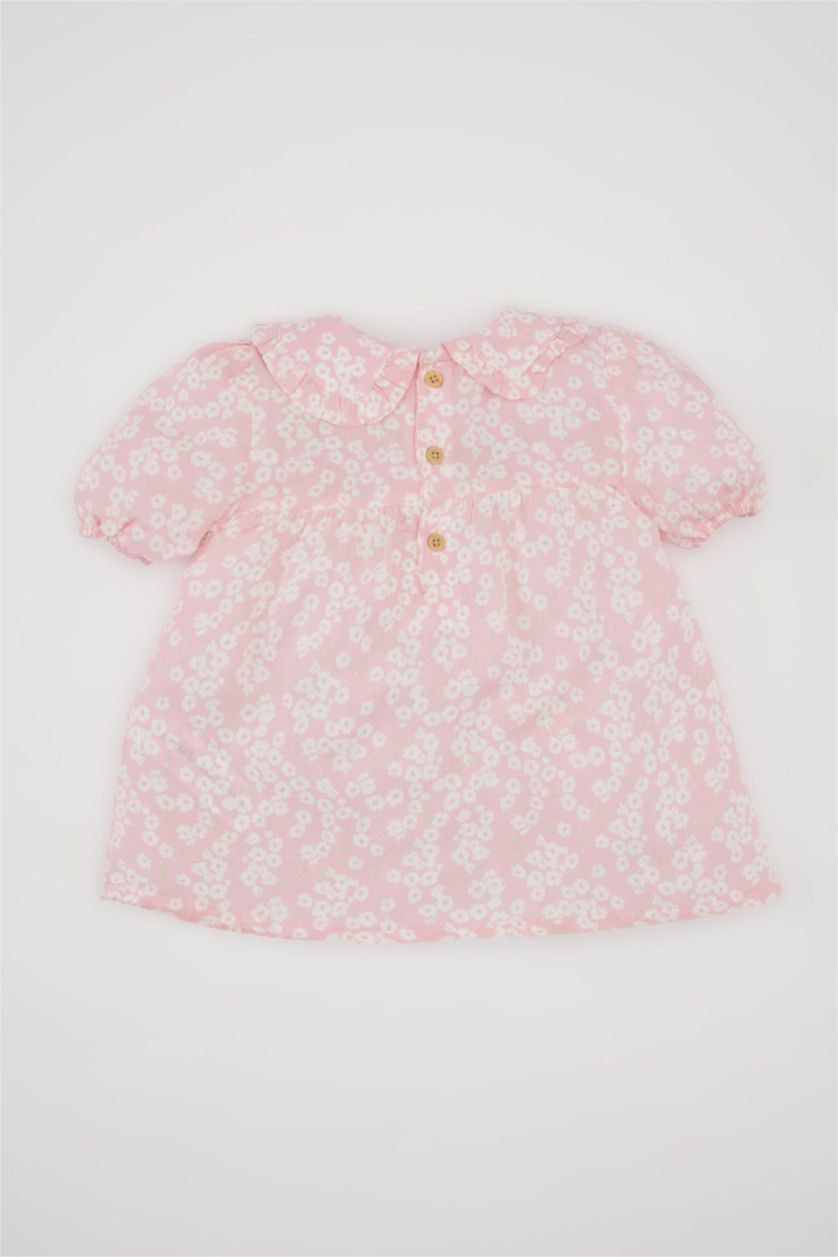 طفلة صغيرة زهري قميص بيبي بناتي فلورال فيسكوز قصة عادية بياقة كبيرة