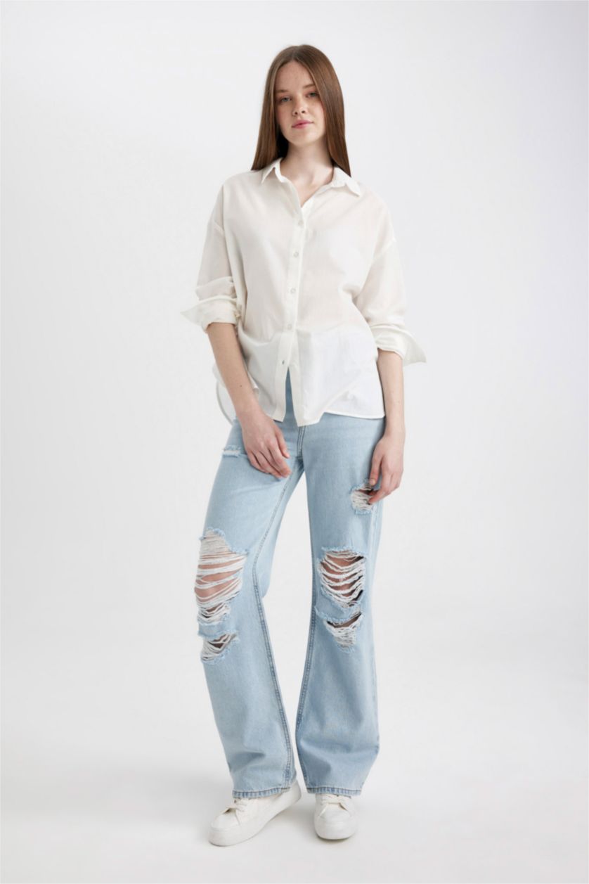 FEMME Blanc Chemise Oversize à Manches Longues