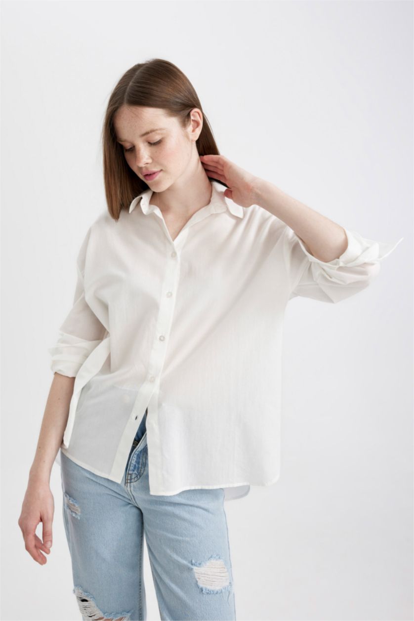 FEMME Blanc Chemise Oversize à Manches Longues