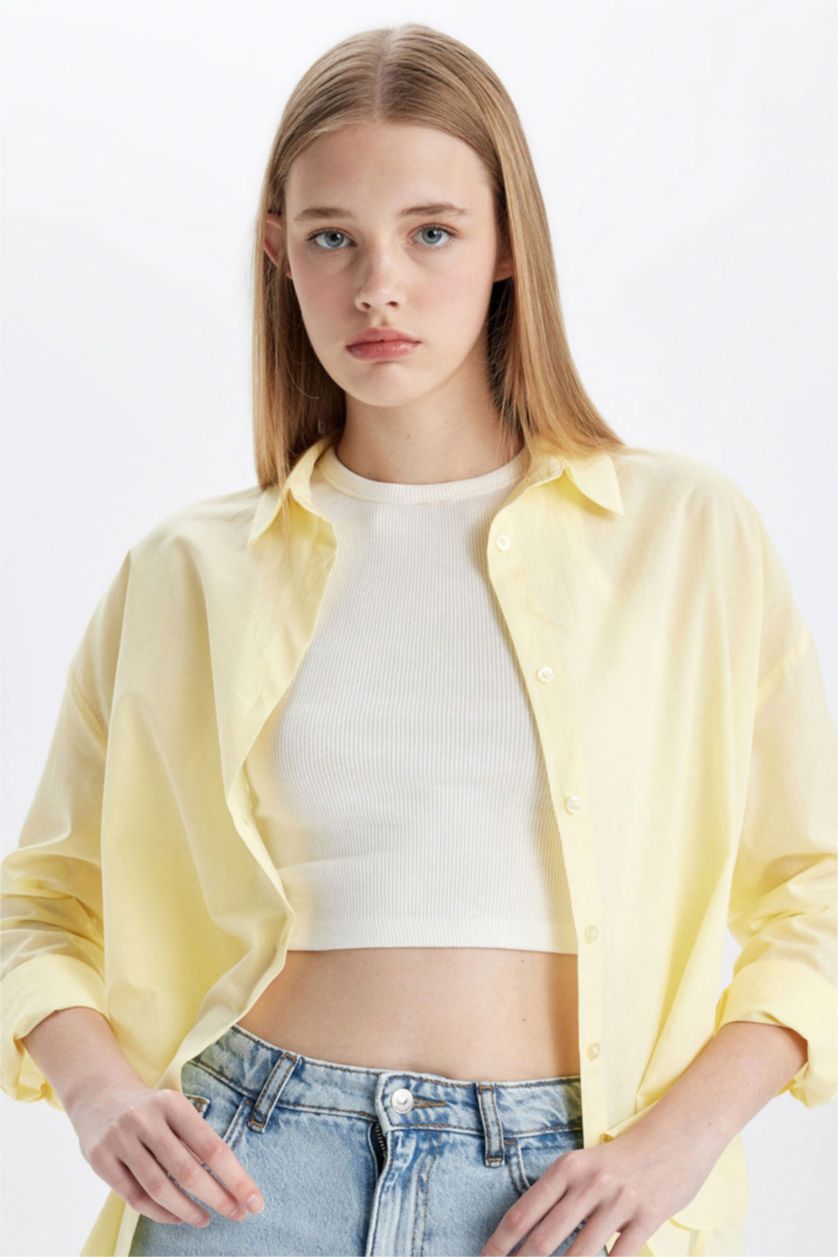 FEMME Jaune Clair Chemises à manches longues Voile Col De Chemise