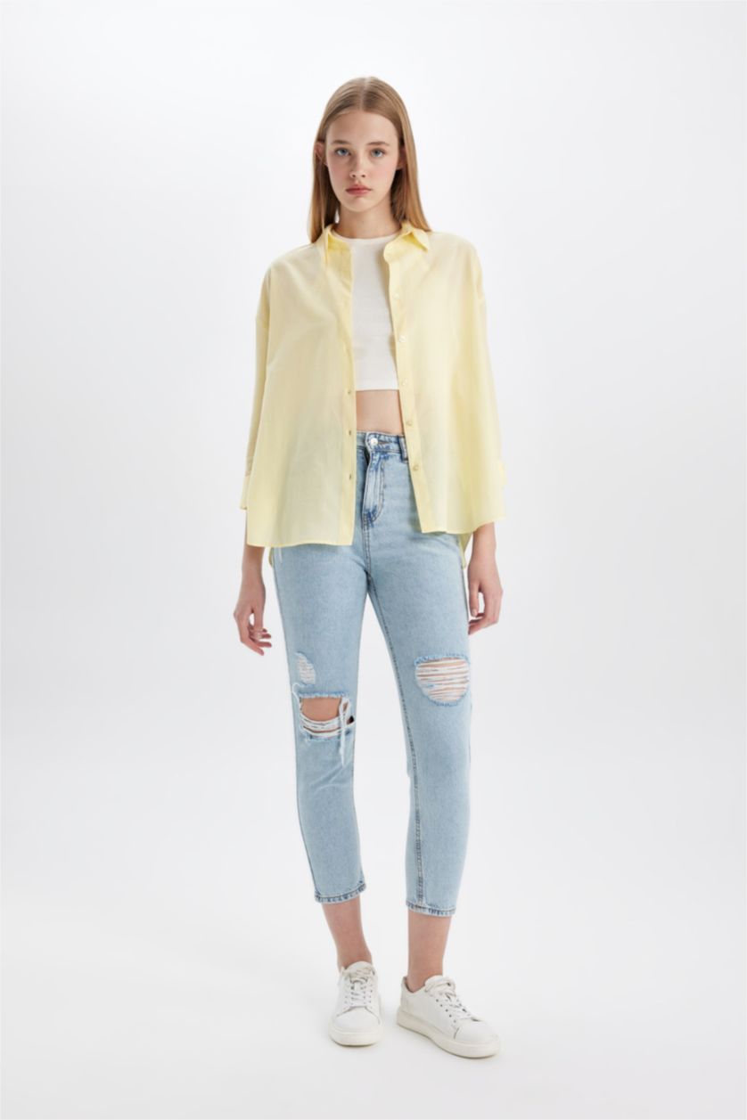 FEMME Jaune Clair Chemises à manches longues Voile Col De Chemise