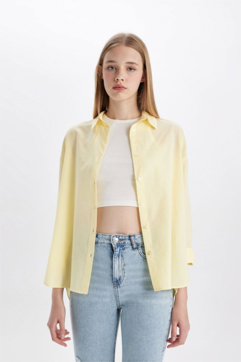 FEMME Jaune Clair Chemises à manches longues Voile Col De Chemise