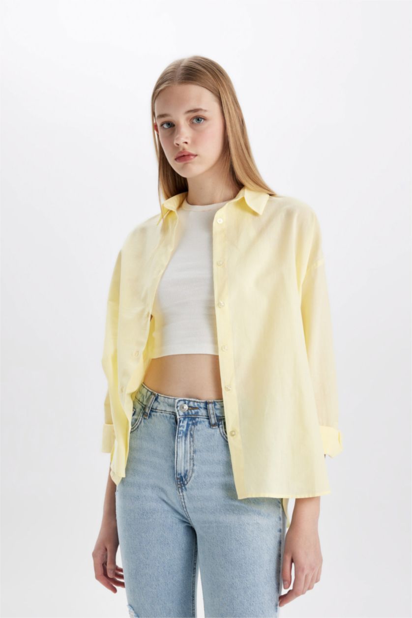 FEMME Jaune Clair Chemises à manches longues Voile Col De Chemise