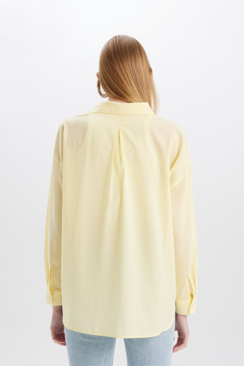 FEMME Jaune Clair Chemises à manches longues Voile Col De Chemise