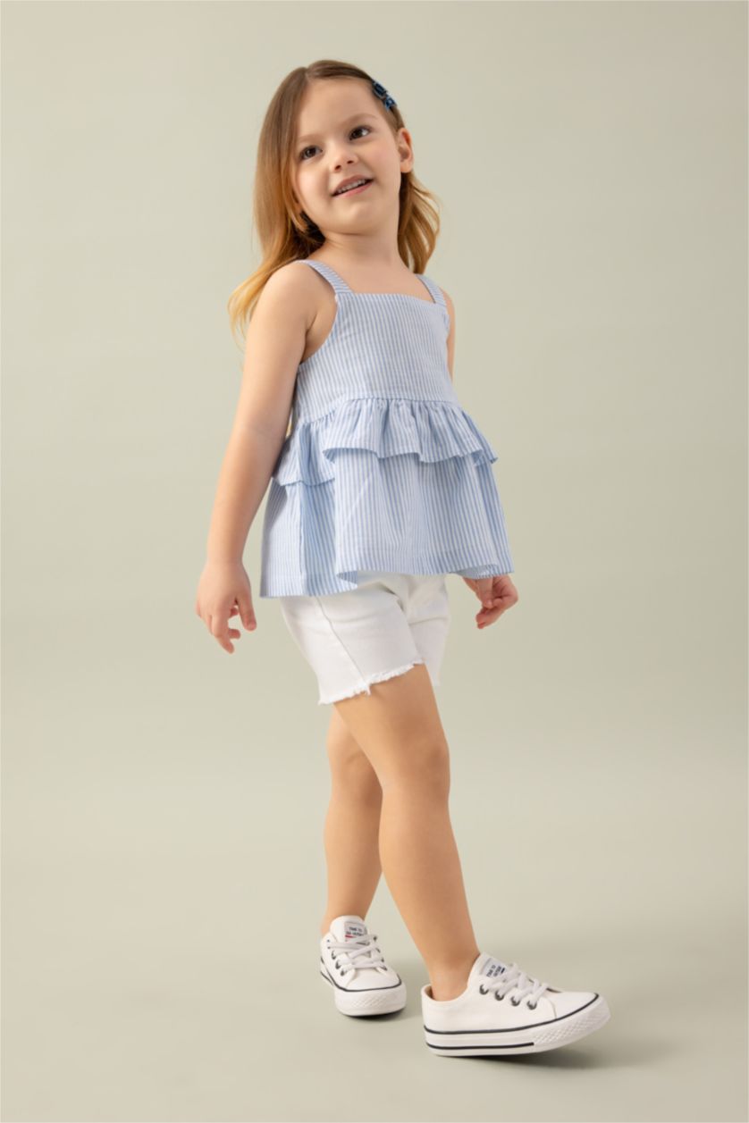 BÉBÉ FILLE BLEU Clair Chemisier à Bretelles en Popeline Rayée Col Carré pour Bébé Fille