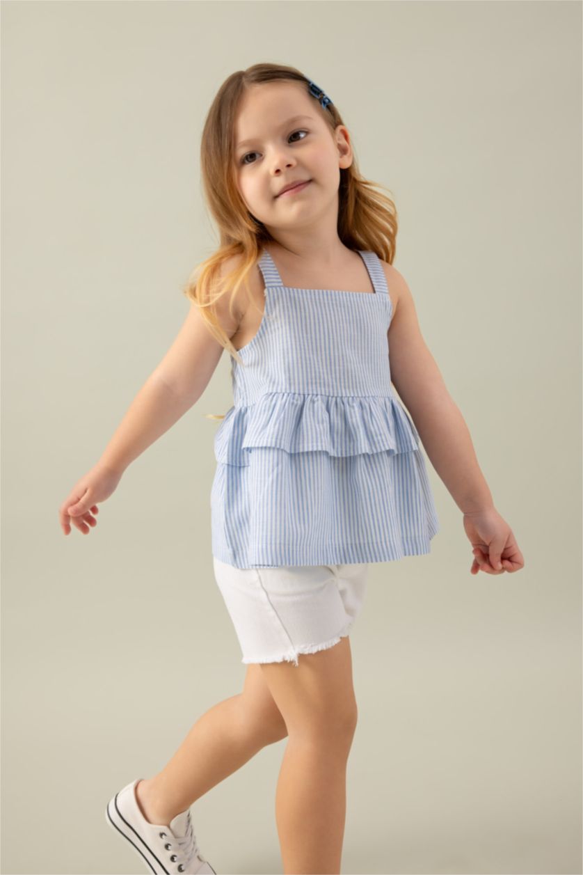 BÉBÉ FILLE BLEU Clair Chemisier à Bretelles en Popeline Rayée Col Carré pour Bébé Fille