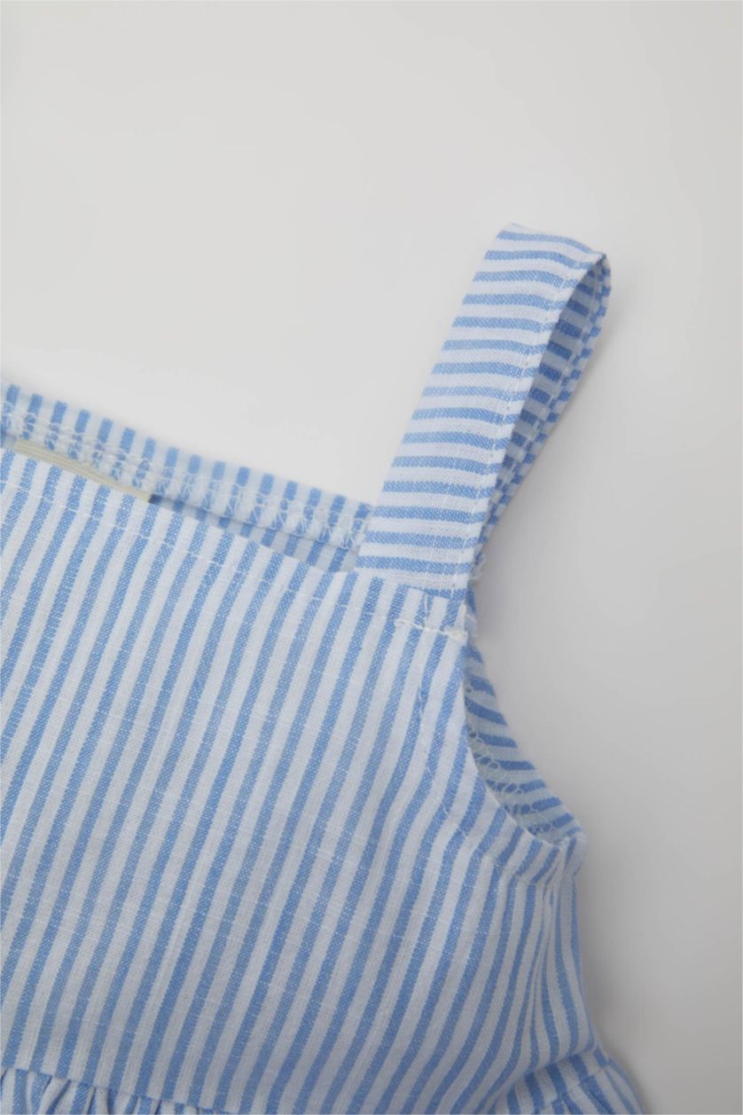 BÉBÉ FILLE BLEU Clair Chemisier à Bretelles en Popeline Rayée Col Carré pour Bébé Fille