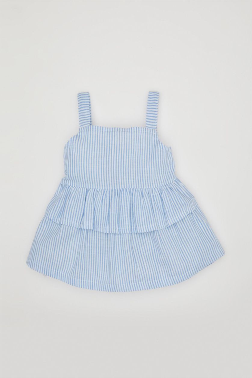 BÉBÉ FILLE BLEU Clair Chemisier à Bretelles en Popeline Rayée Col Carré pour Bébé Fille