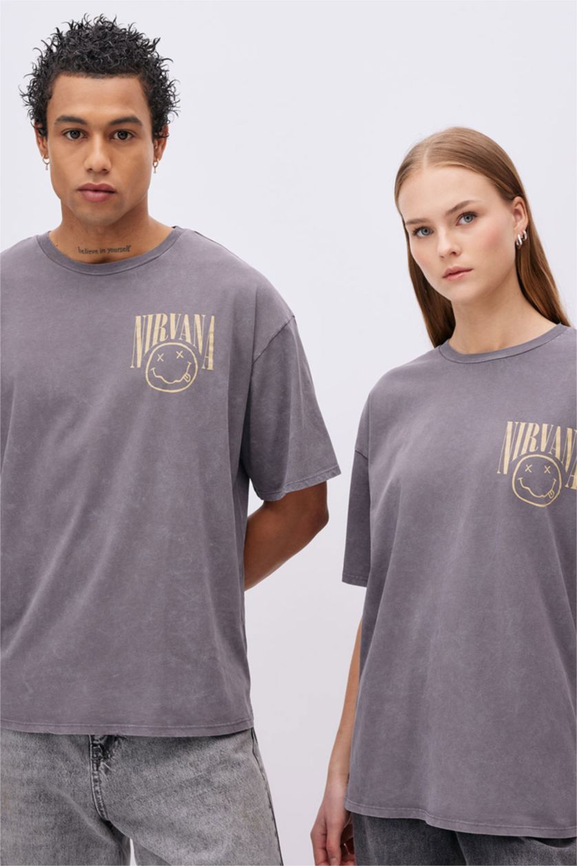 Женщины Антрацит Футболка оверсайз с принтом