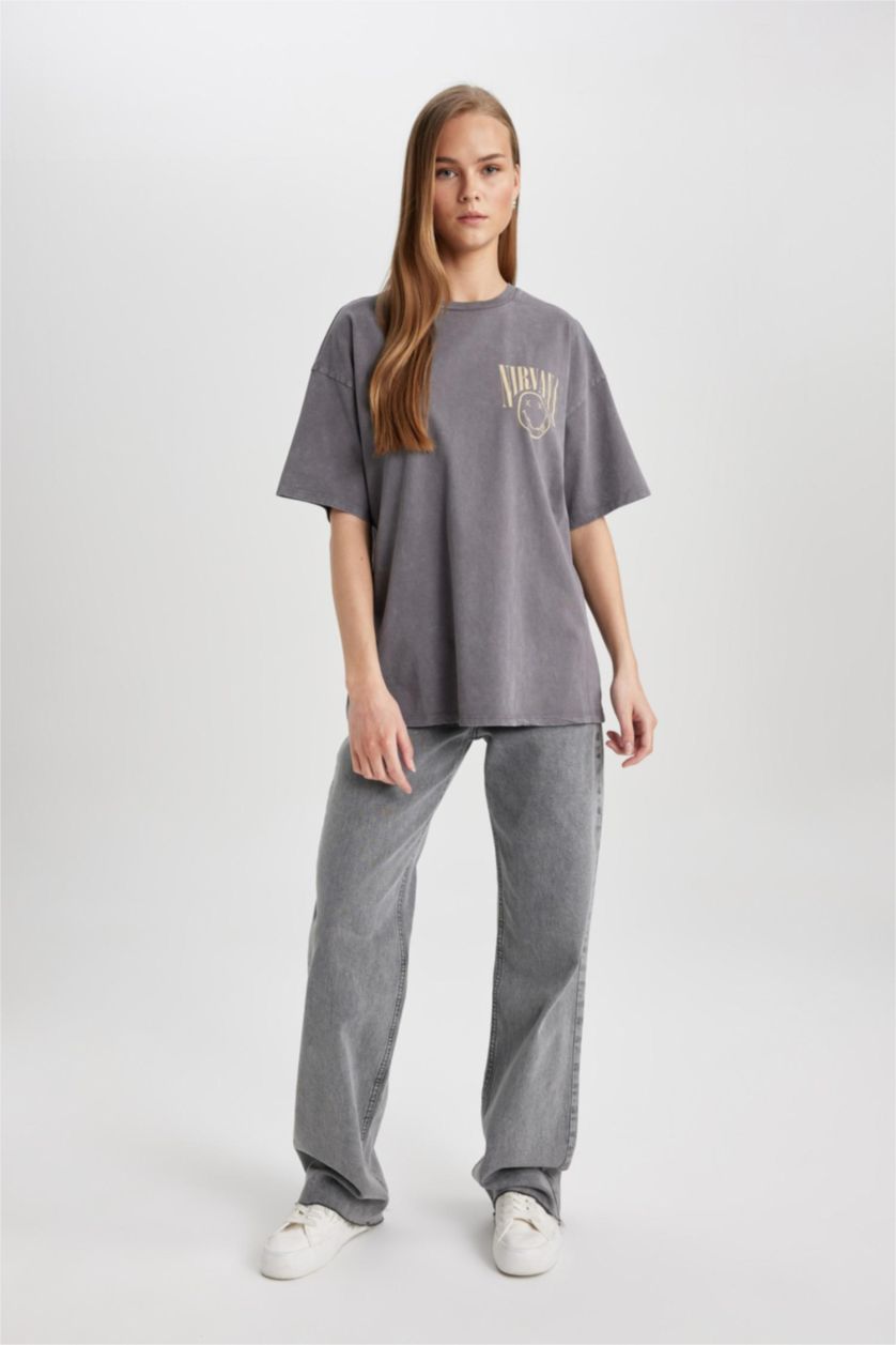 Женщины Антрацит Футболка оверсайз с принтом