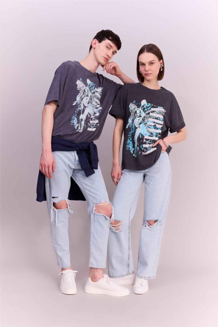 Женщины Антрацит Футболка оверсайз Nirvana с принтом