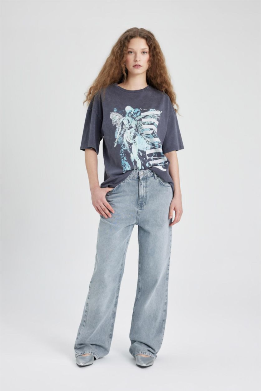 Женщины Антрацит Футболка оверсайз Nirvana с принтом