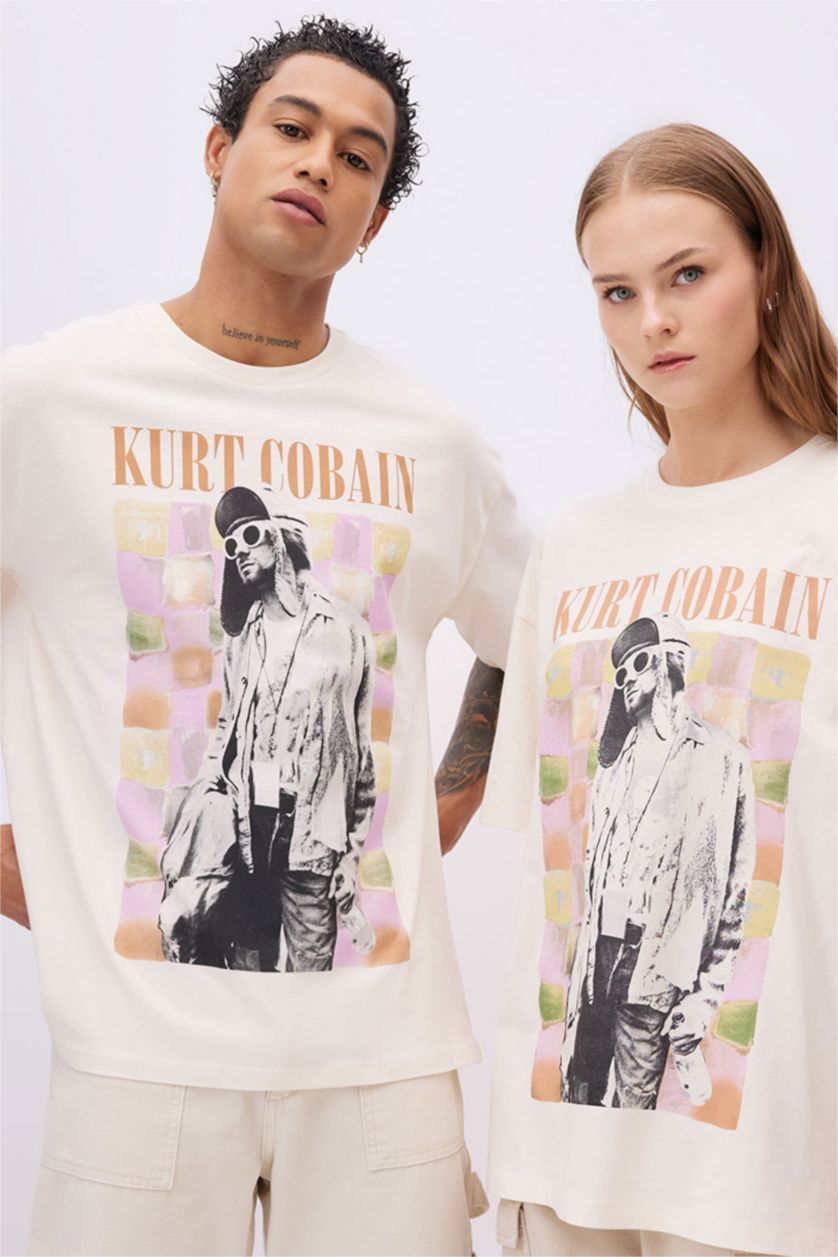 WOMAN Ecru Unisex Kurt Cobain Oversize Short Sleeve T-Shirt