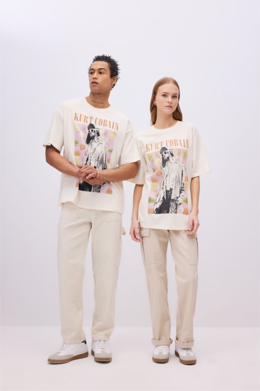 WOMAN Ecru Unisex Kurt Cobain Oversize Short Sleeve T-Shirt