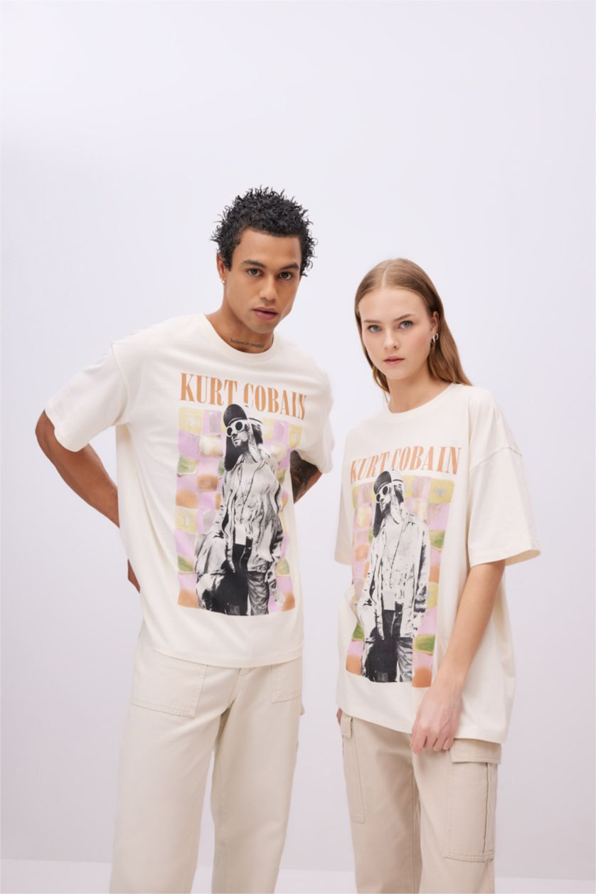 WOMAN Ecru Unisex Kurt Cobain Oversize Short Sleeve T-Shirt