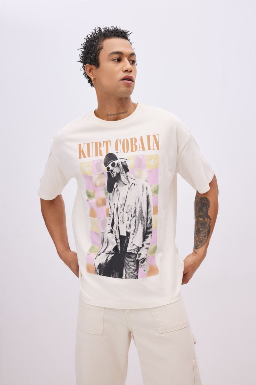 WOMAN Ecru Unisex Kurt Cobain Oversize Short Sleeve T-Shirt