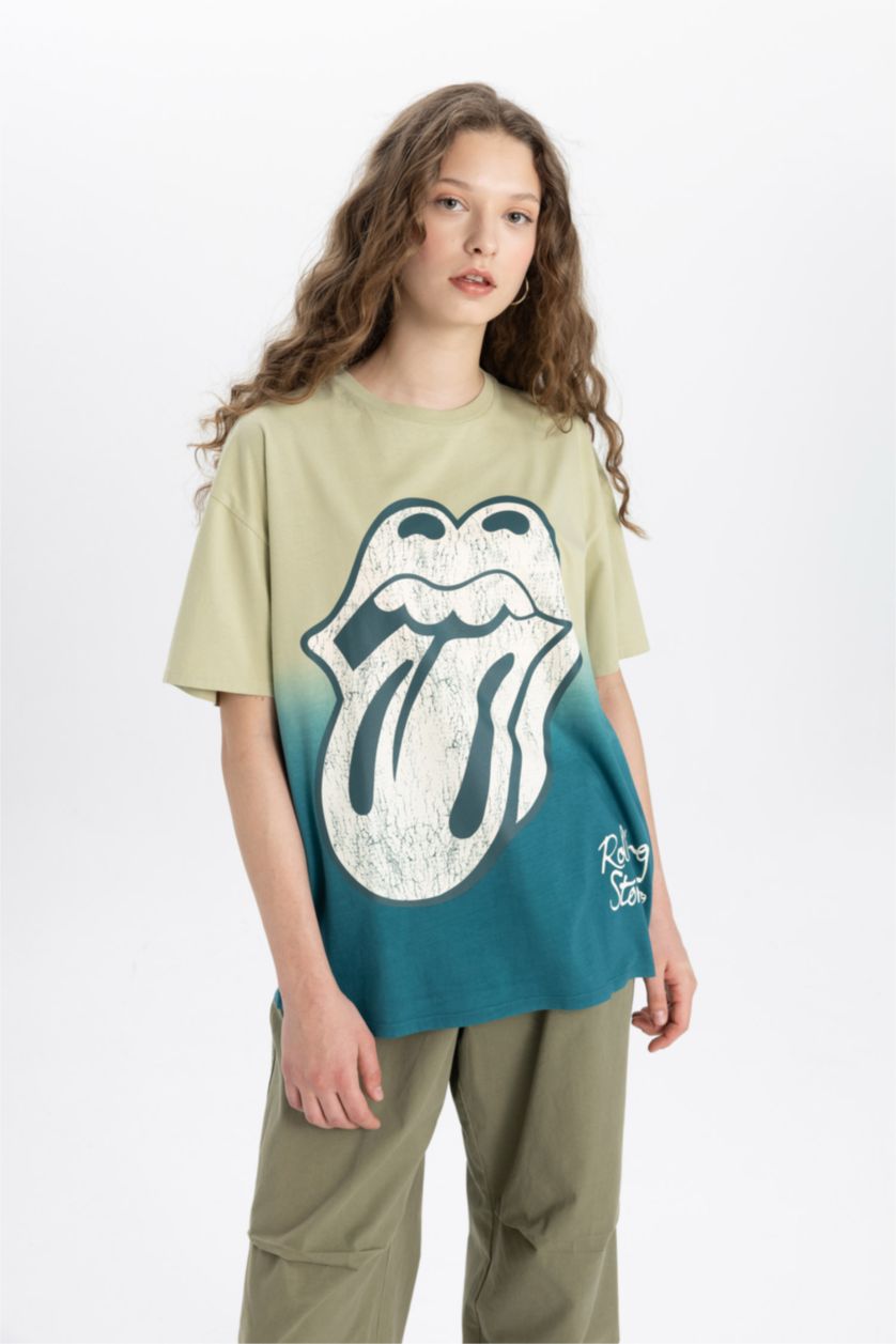 Женщины Хаки Футболка оверсайз с принтом Rolling Stones