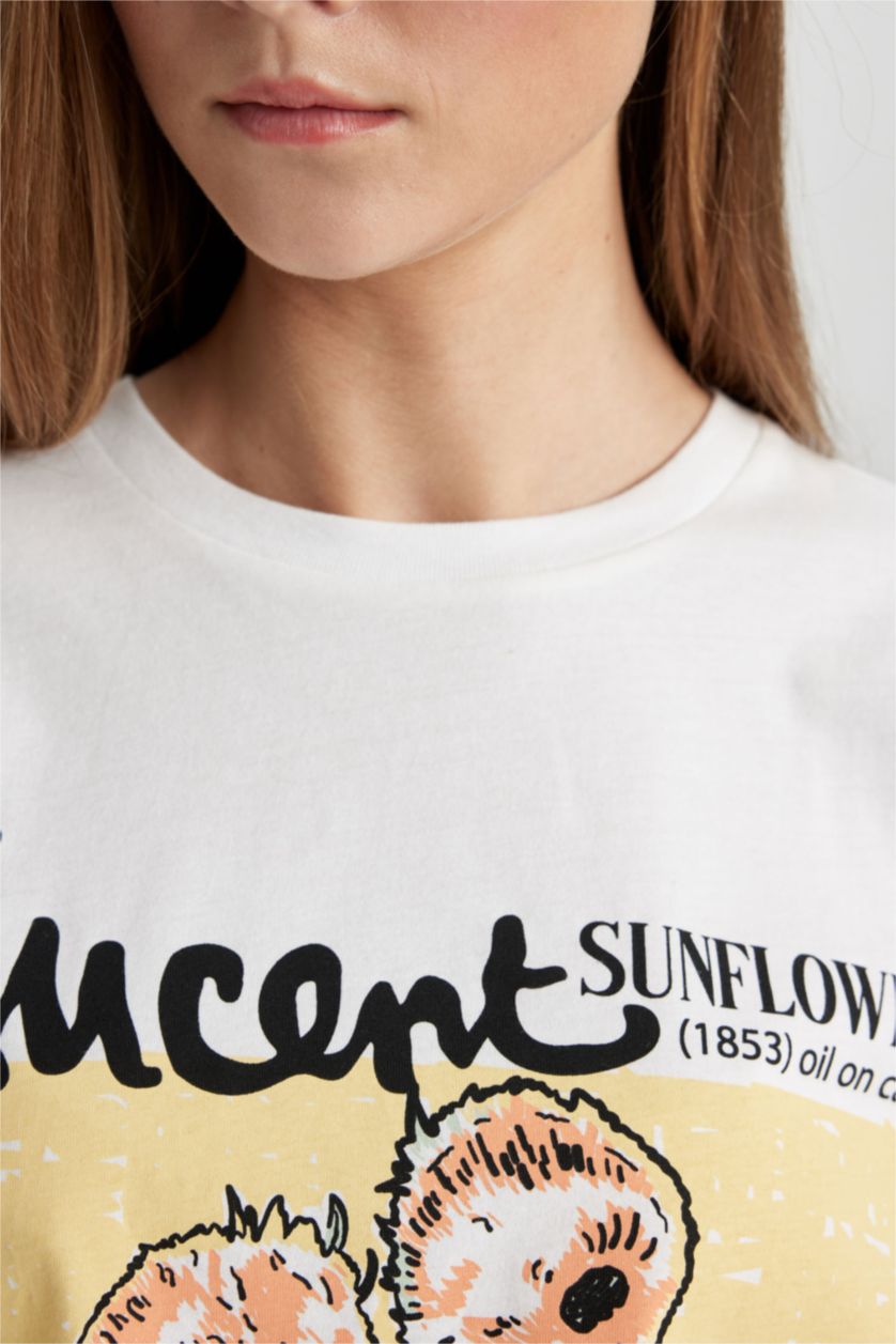 WOMAN White Van Gogh Oversize Crew Neck Short Sleeve T-Shirt