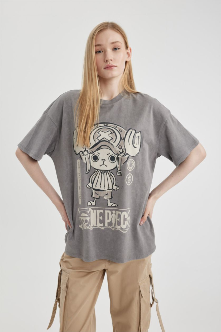 WOMAN Dark Grey One Piece Oversize Fit Short Sleeve Washed Effect T-Shirt