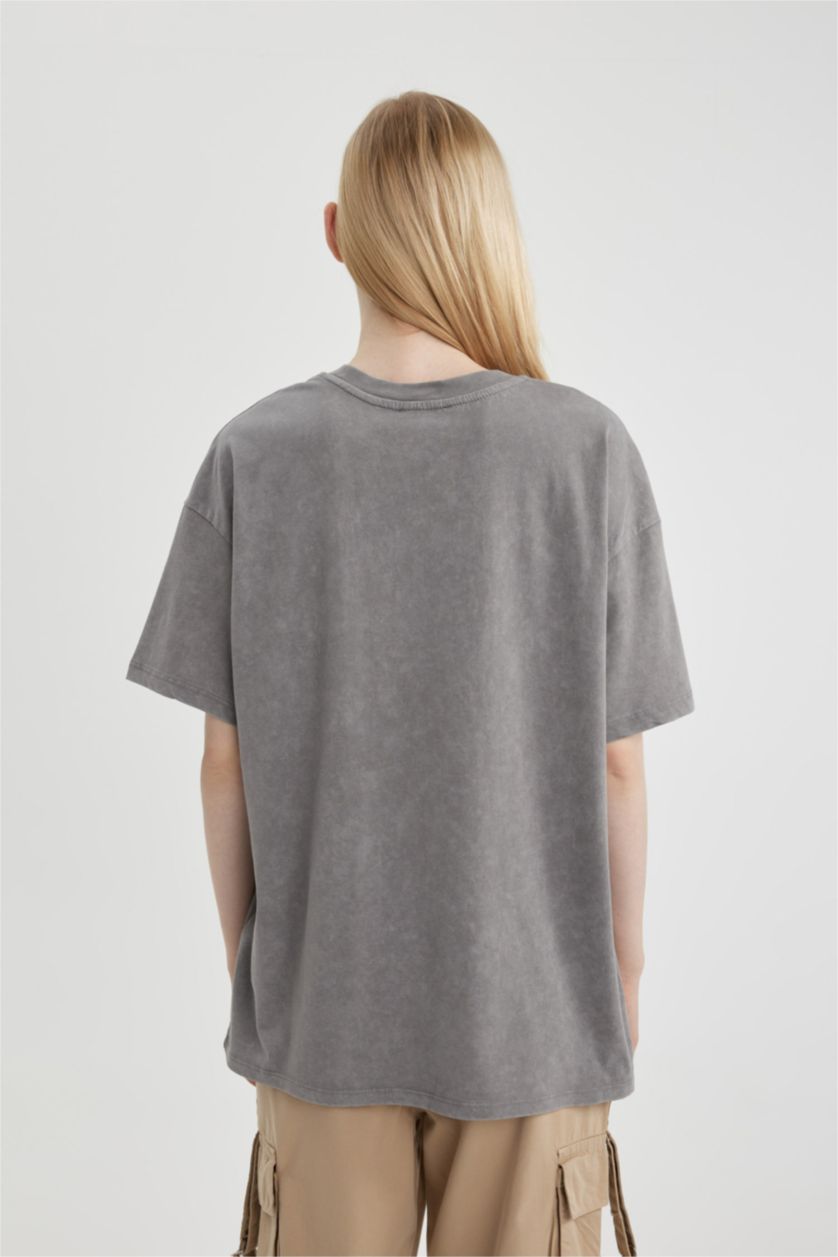WOMAN Dark Grey One Piece Oversize Fit Short Sleeve Washed Effect T-Shirt