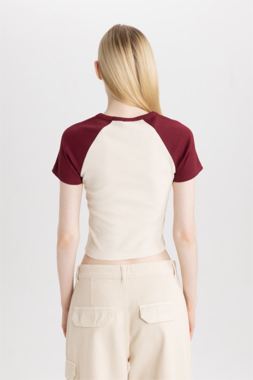 نساء اللون الحجري تيشيرت نص كم سليم فيت مضلع مطبوع من باور باف جيرلز