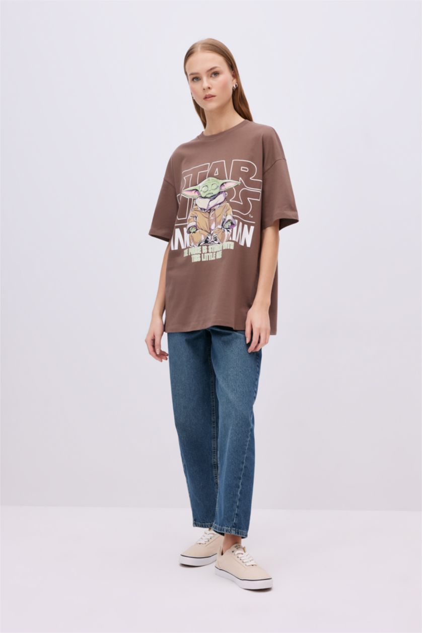 نساء بني تيشيرت نص كم واسع برقبة مستديرة من ستار وورز