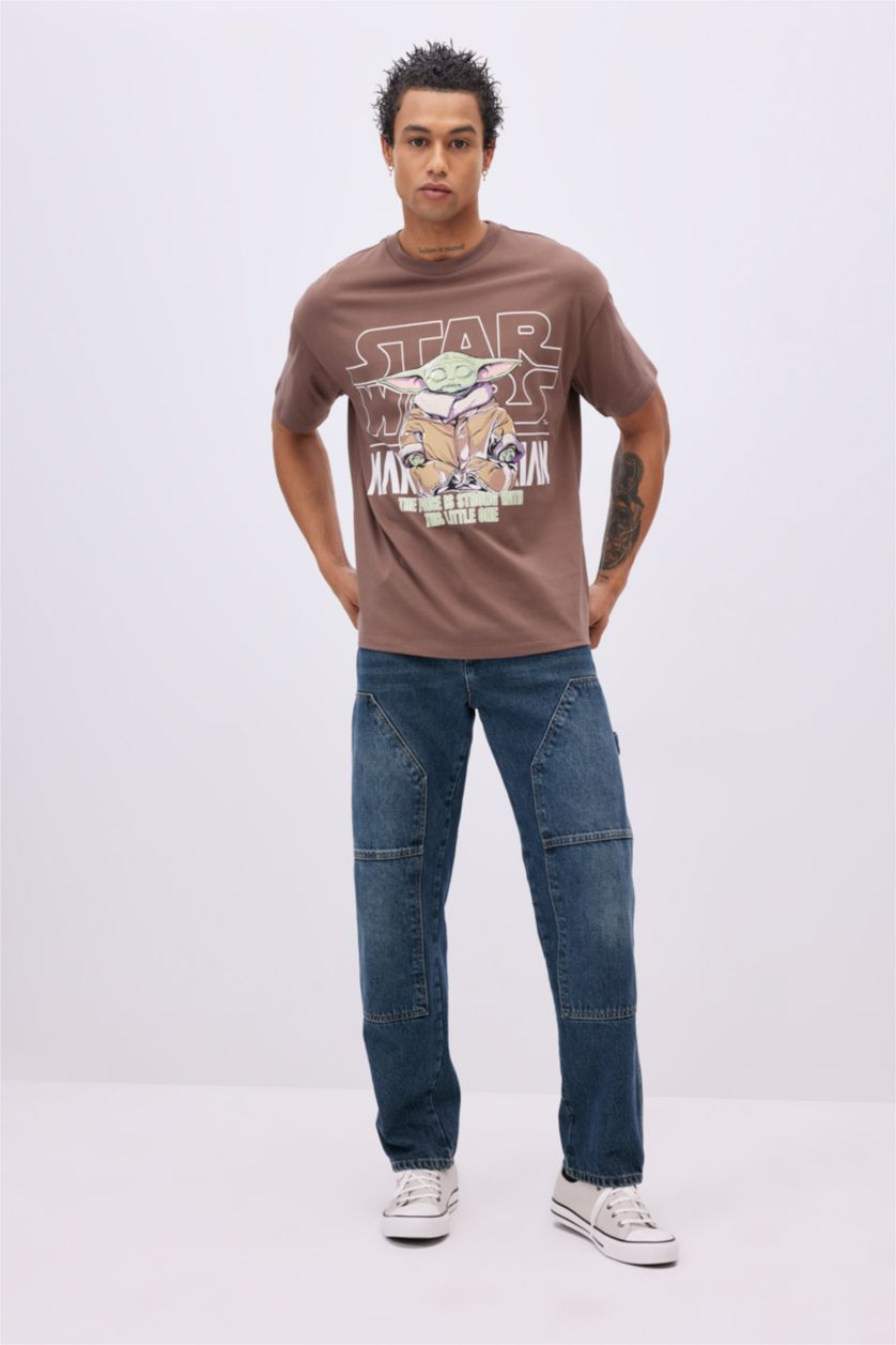 نساء بني تيشيرت نص كم واسع برقبة مستديرة من ستار وورز