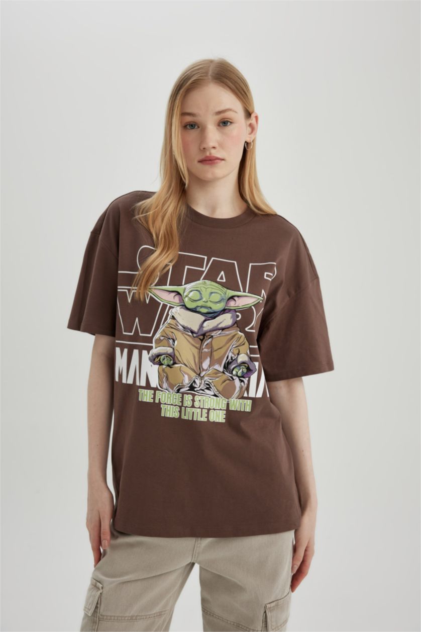نساء بني تيشيرت نص كم واسع برقبة مستديرة من ستار وورز