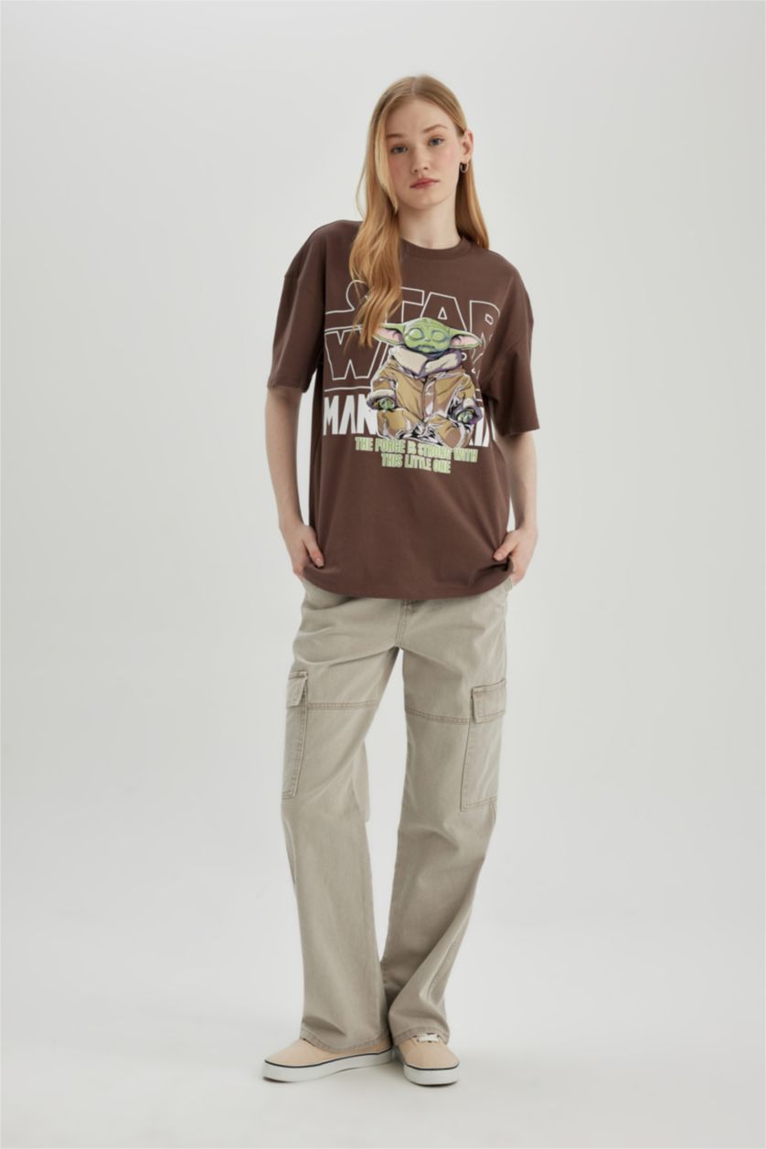 نساء بني تيشيرت نص كم واسع برقبة مستديرة من ستار وورز