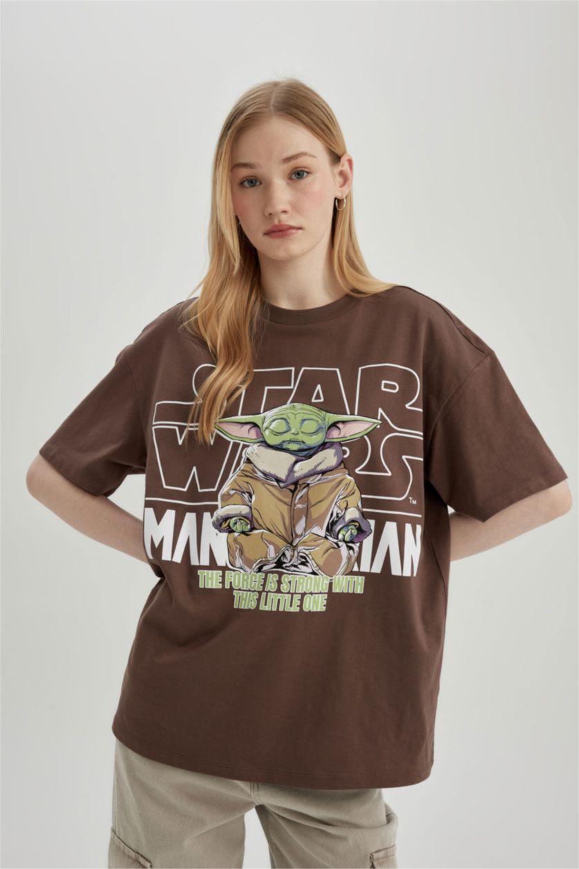 نساء بني تيشيرت نص كم واسع برقبة مستديرة من ستار وورز