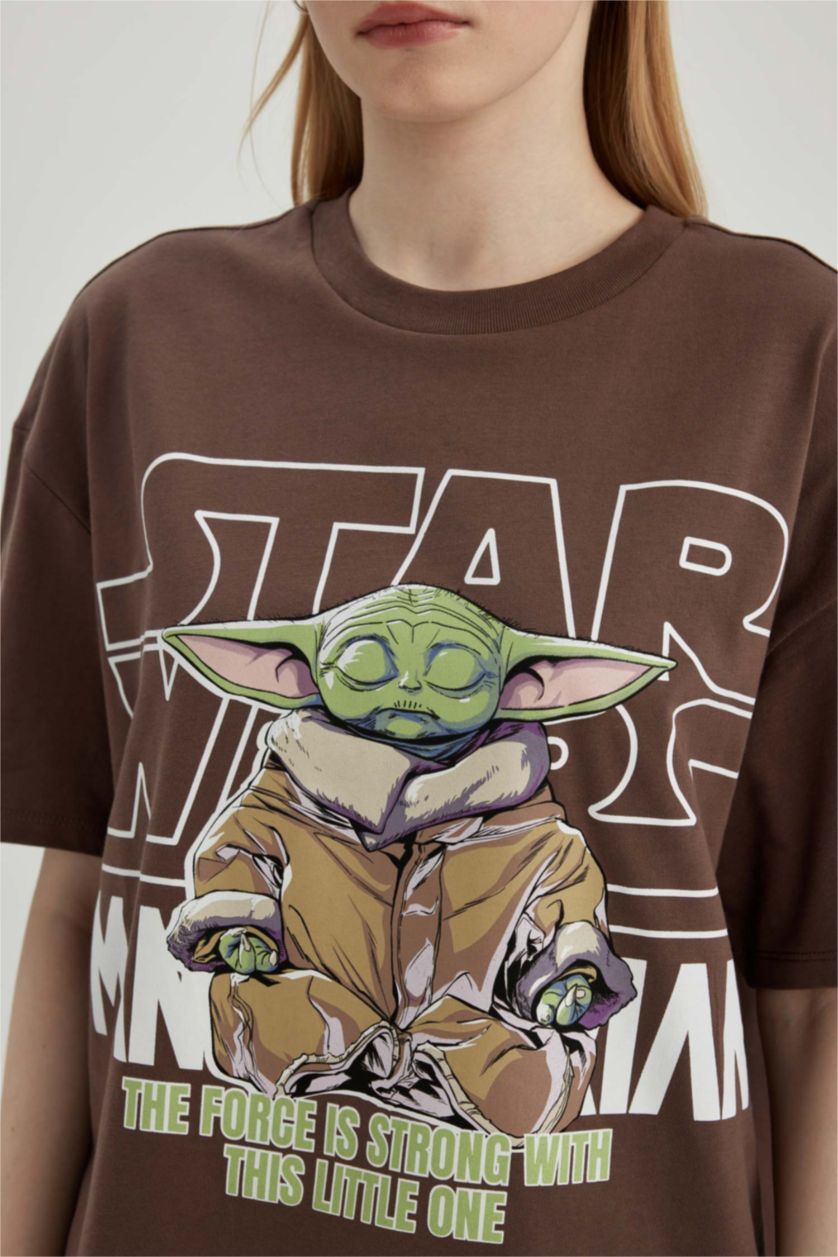 نساء بني تيشيرت نص كم واسع برقبة مستديرة من ستار وورز