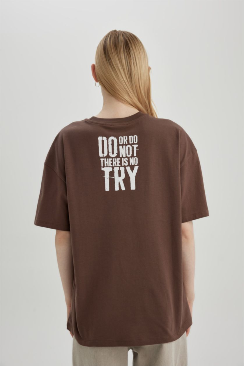 نساء بني تيشيرت نص كم واسع برقبة مستديرة من ستار وورز