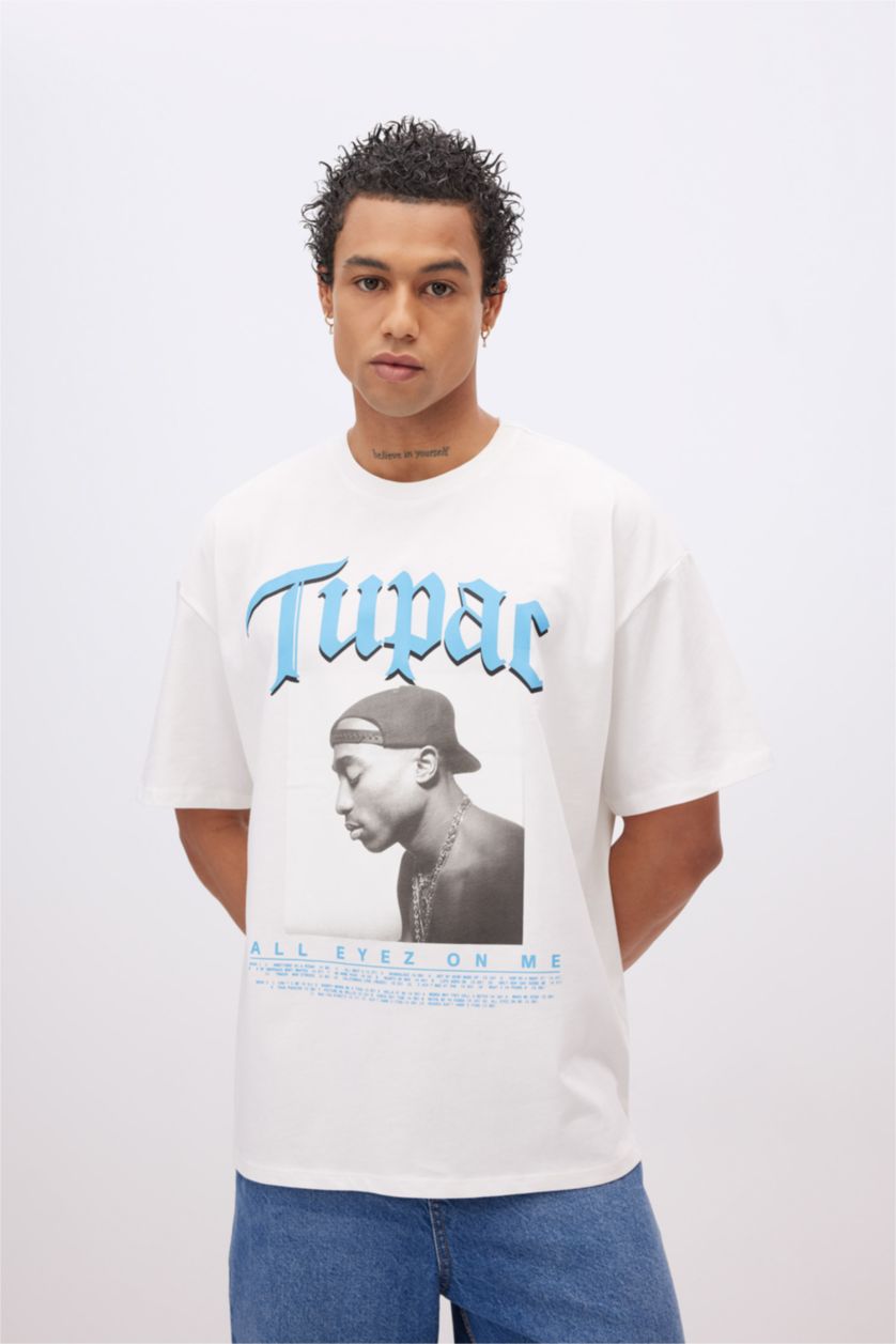 WOMAN White Unisex Cool Tupac Shakur Oversize Crew Neck T-Shirt