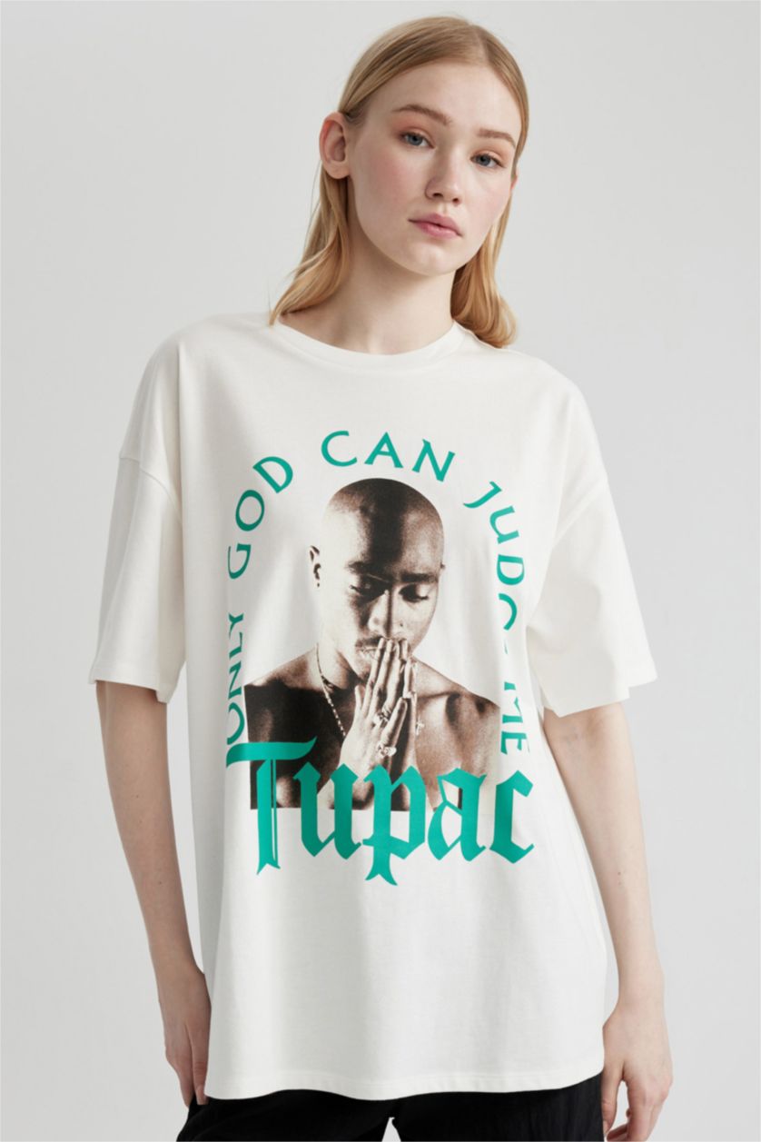 WOMAN White Tupac Shakur Oversize Crew Neck Short Sleeve T-Shirt