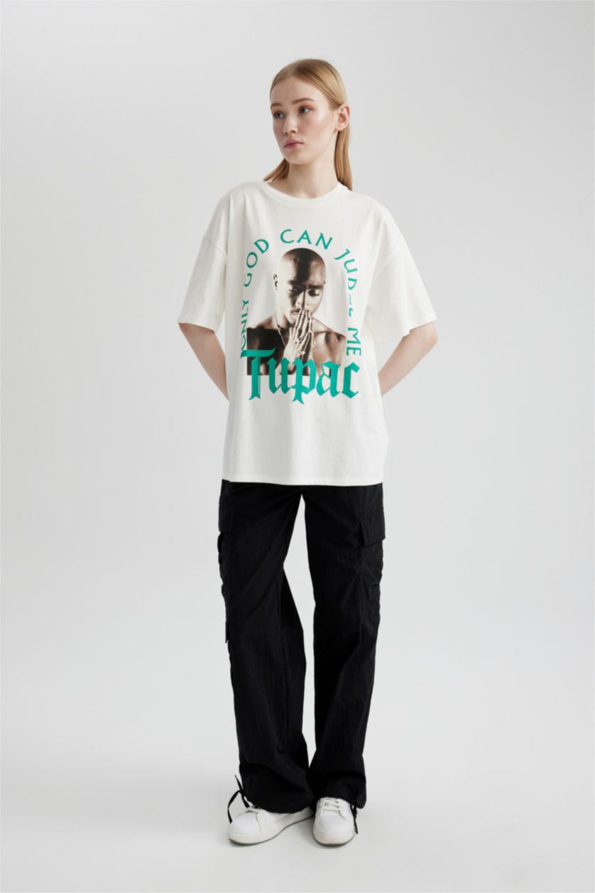 WOMAN White Tupac Shakur Oversize Crew Neck Short Sleeve T-Shirt