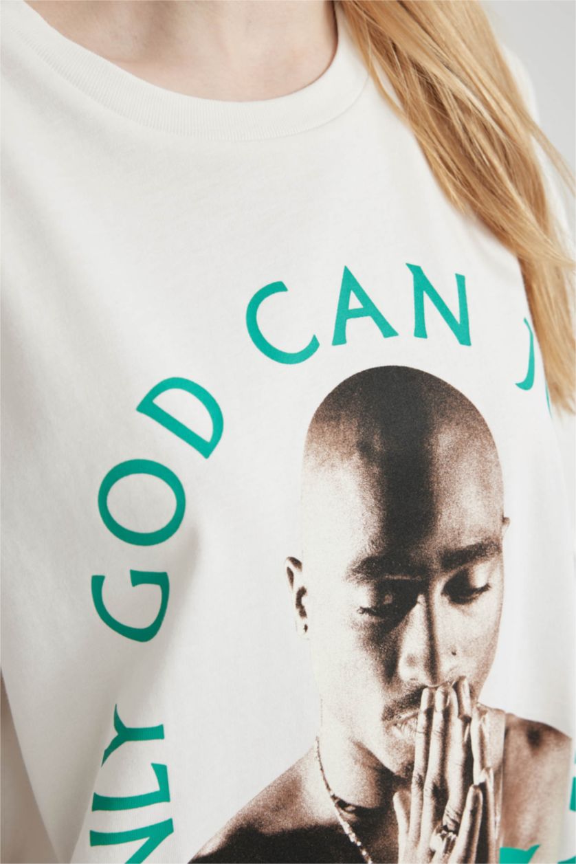 WOMAN White Tupac Shakur Oversize Crew Neck Short Sleeve T-Shirt