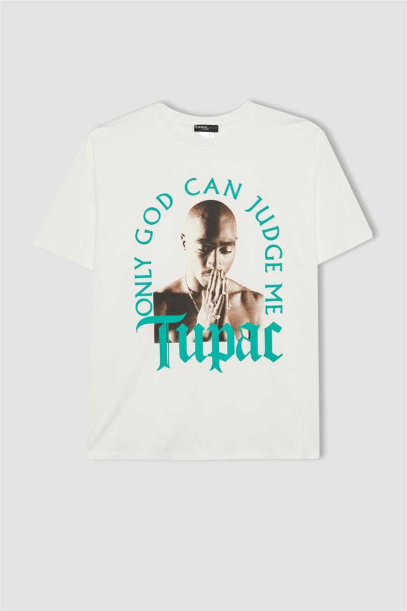 WOMAN White Tupac Shakur Oversize Crew Neck Short Sleeve T-Shirt