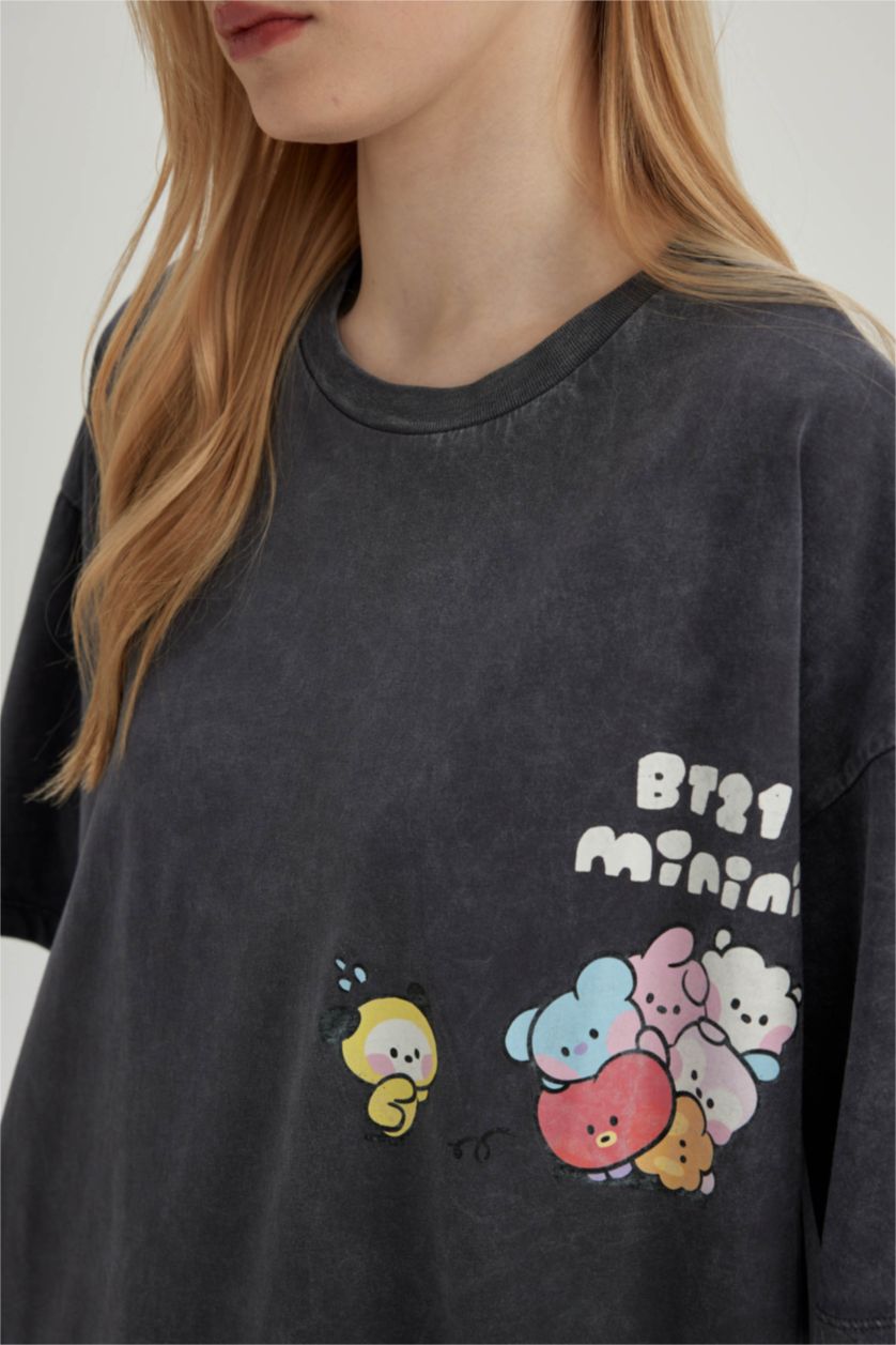 Kadın Antrasit Oversıze Kısa Kollu Tişört