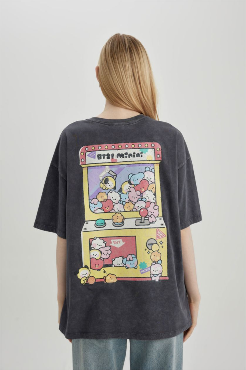 Kadın Antrasit Oversıze Kısa Kollu Tişört