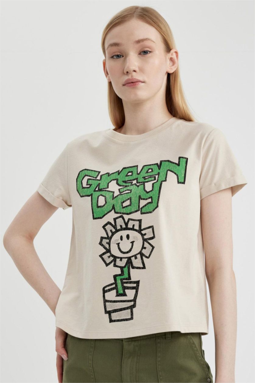 WOMAN Beige Regular Fit Short Sleeve T-Shirt