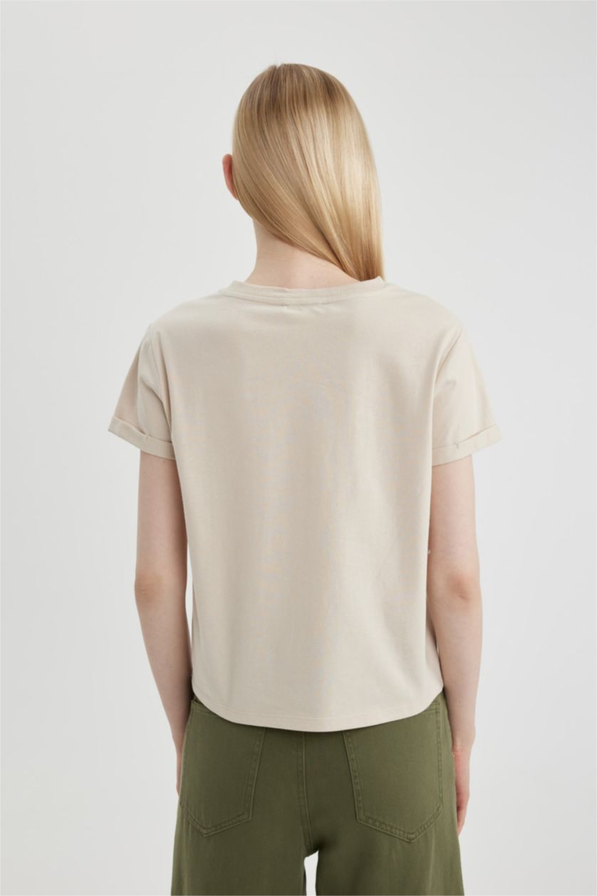WOMAN Beige Regular Fit Short Sleeve T-Shirt