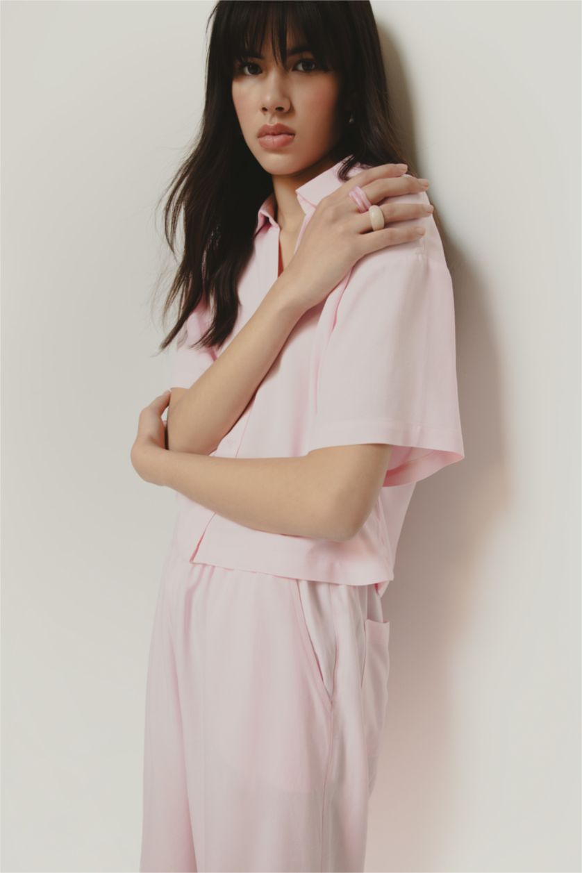 Женщины Розовый Рубашка оверсайз с коротким рукавом