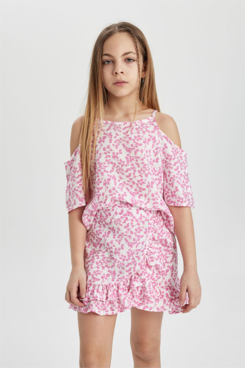 Girls & Teens Pink Girl Blouse Skirt 2 Piece Set
