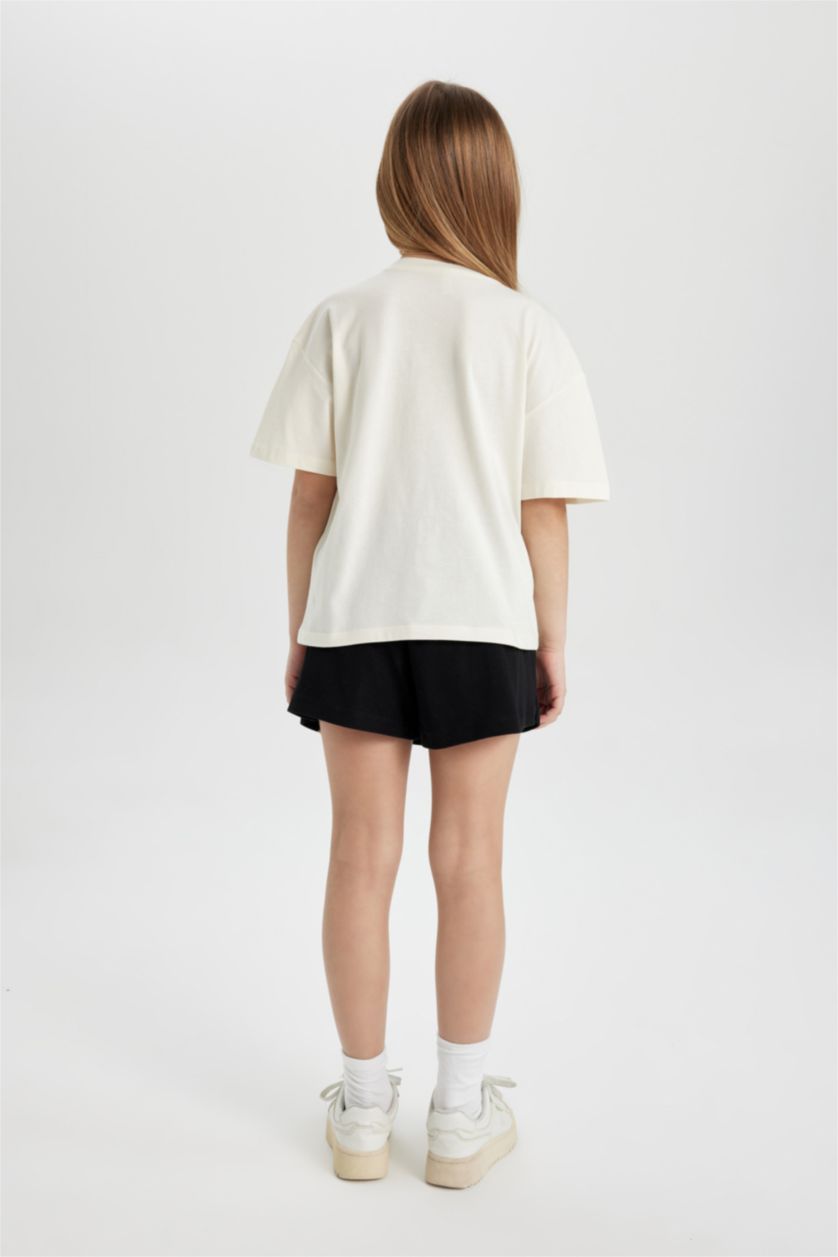 بنات أسود طقم بناتي تيشيرت وشورت - قطعتين