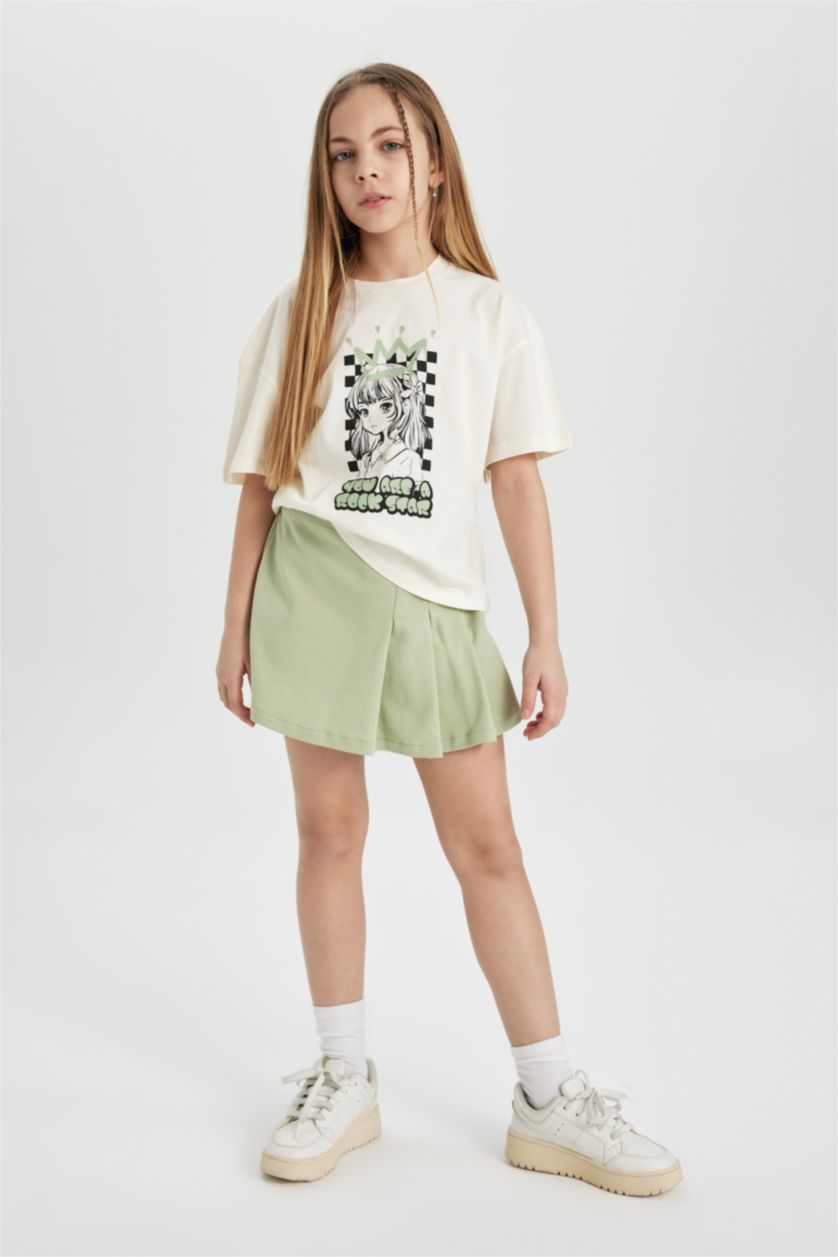 بنات أخضر فاتح سيت بناتي تيشيرت وشورت - قطعتين