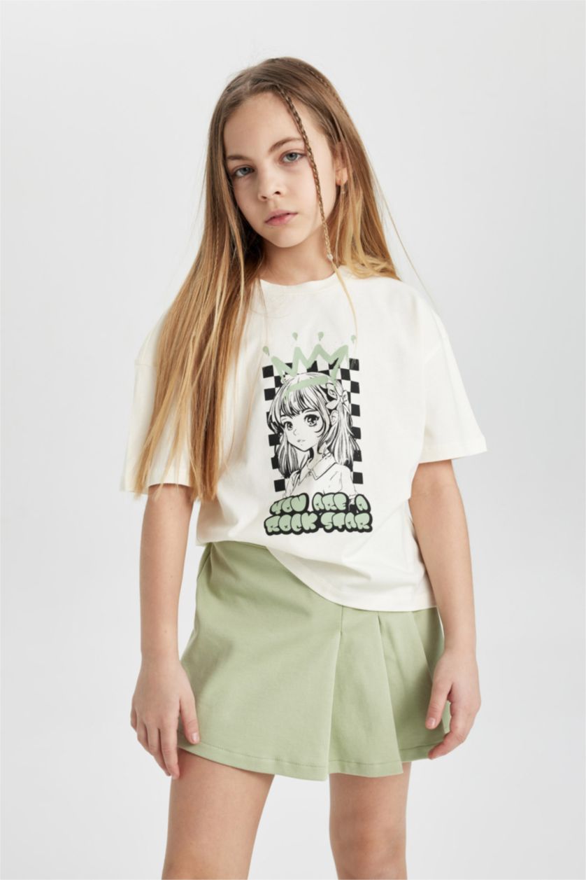 بنات أخضر فاتح سيت بناتي تيشيرت وشورت - قطعتين